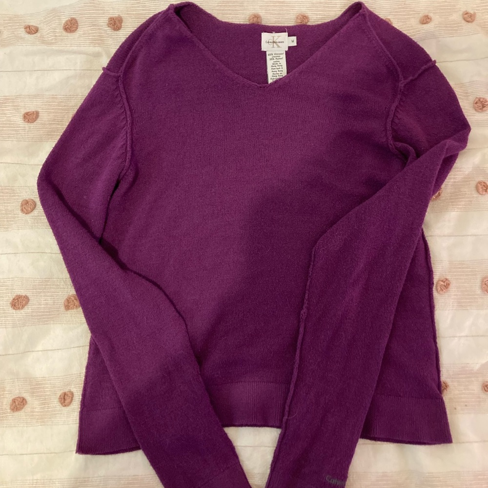 purple calvin klein long sleeve blouse
